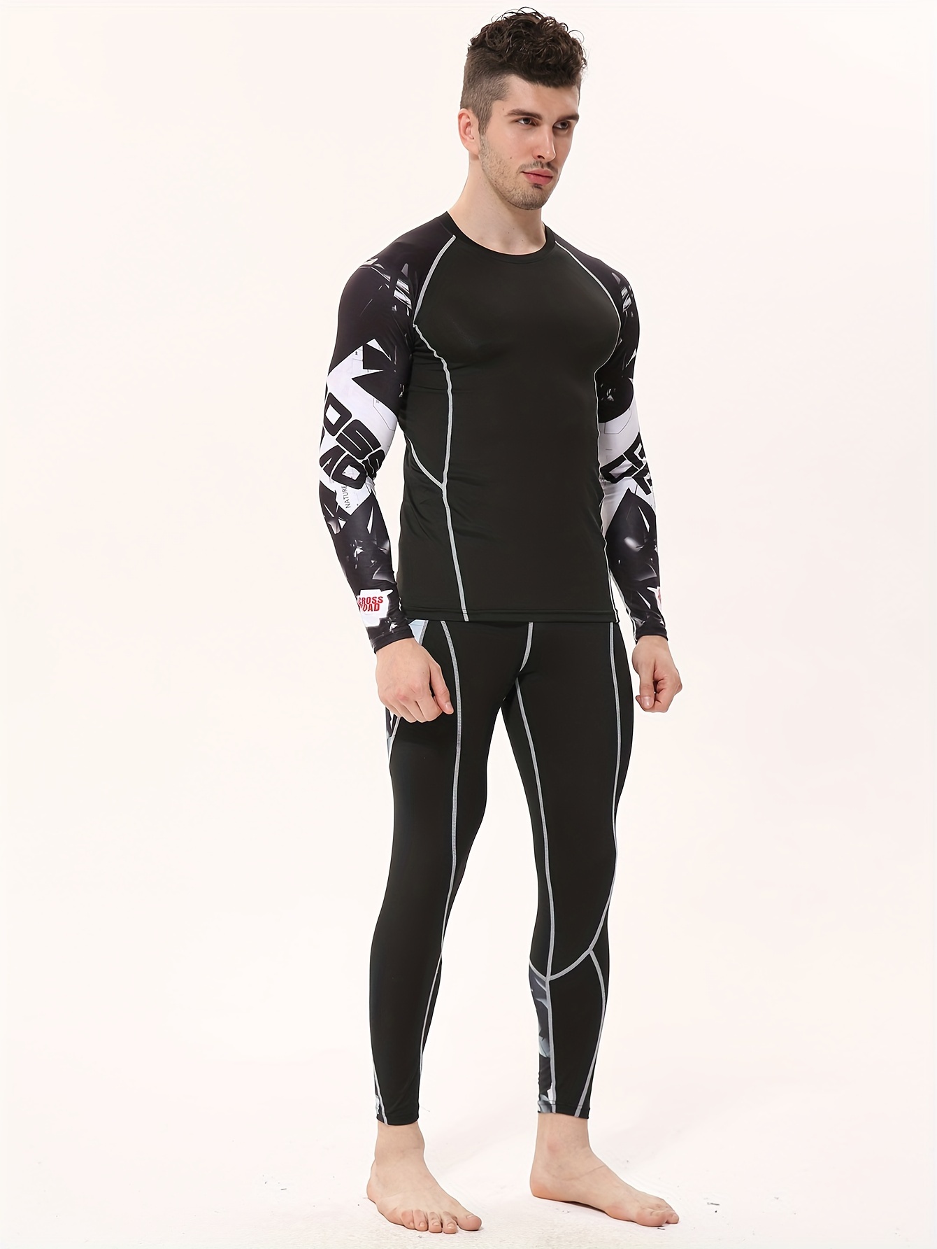 Men's Sports Running Set Compression Shirt + Pants Skin - Temu Canada