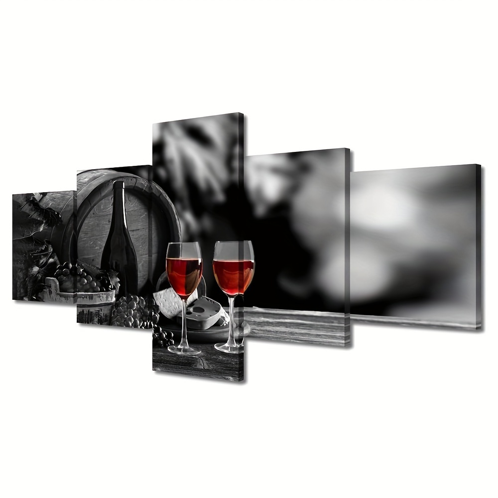 Lienzo grande para pared, diseño de copas de vino tinto, frutas y uvas,  imágenes HD para decoración de comedor, 3 paneles enmarcados, arte de pared