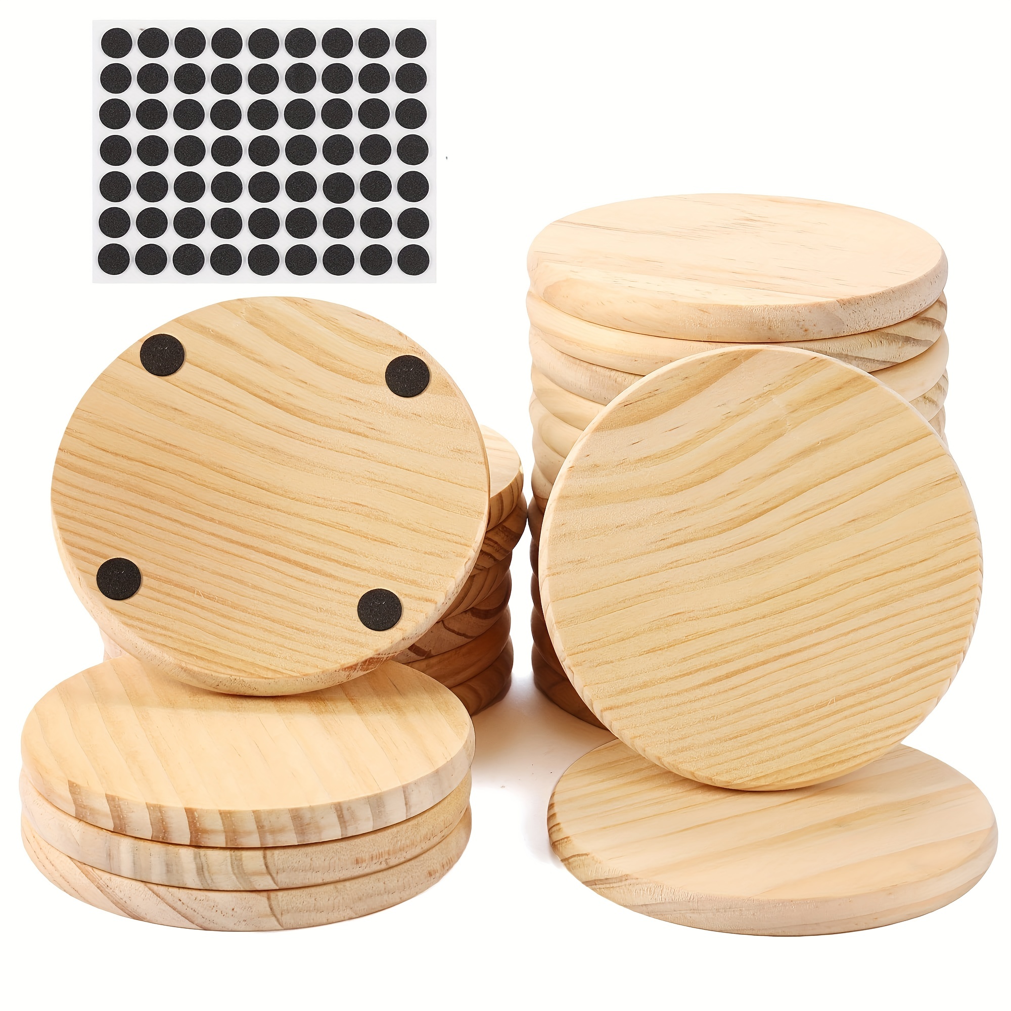 10 Pieces Unfinished Wood Coasters, 4 Inch Round Acacia Wooden Coasters for  Crafts with Non-Slip Silicon Dots for DIY Stained Painting Wood Engraving