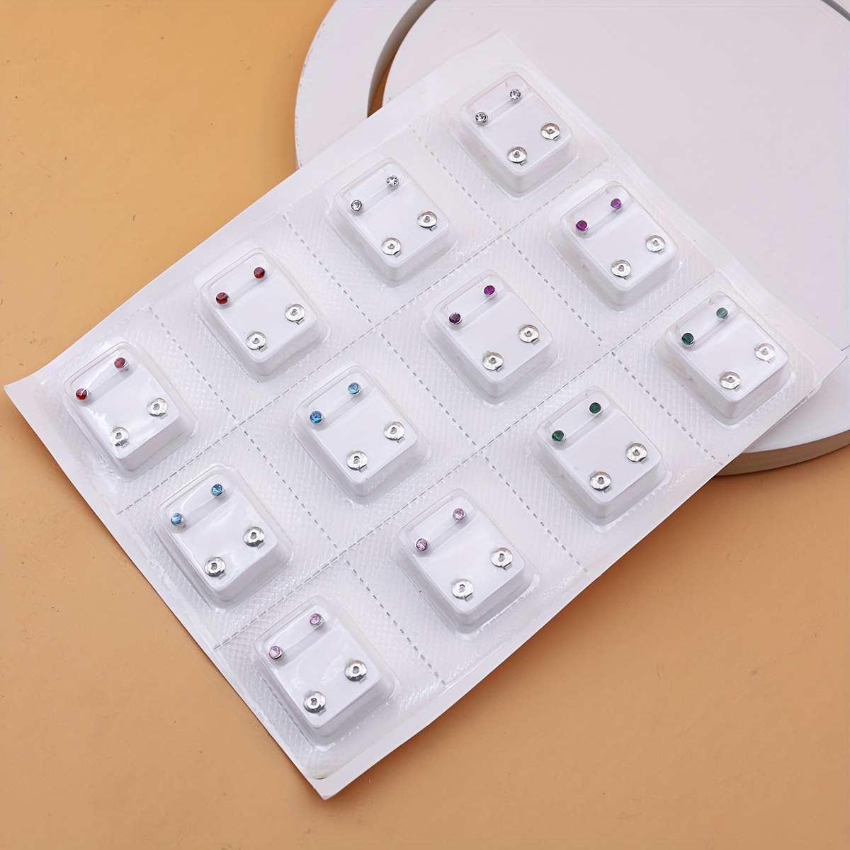 TEMU 12 Pairs Set Of Tiny Stud Earrings Iron Jewelry Embellished With Rhinestones Simple Leisure Style For Women Gift