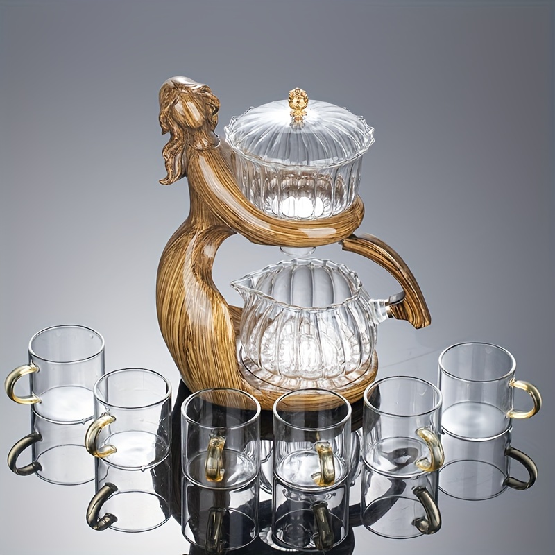 Glass Tea Set - 5-Piece Clear Glass Teapot and Teacup Set for Home Kitchen  and Living Room Use