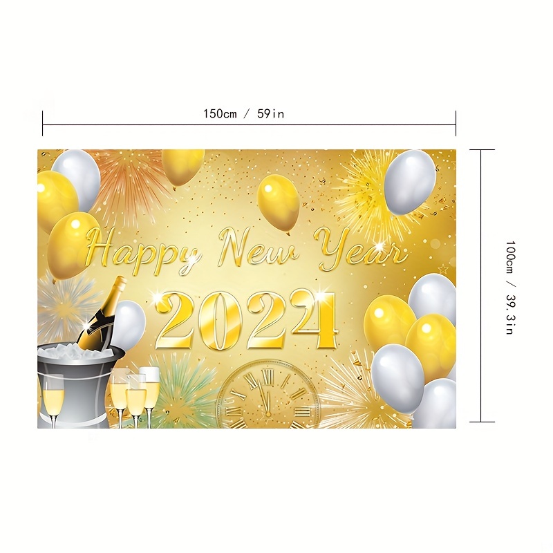 2024 Happy New Year Party Decorations, Gold 2024 Balloons, New Years Gold  Balloons Decorations, New Year Party Banner Photo Backdrop 