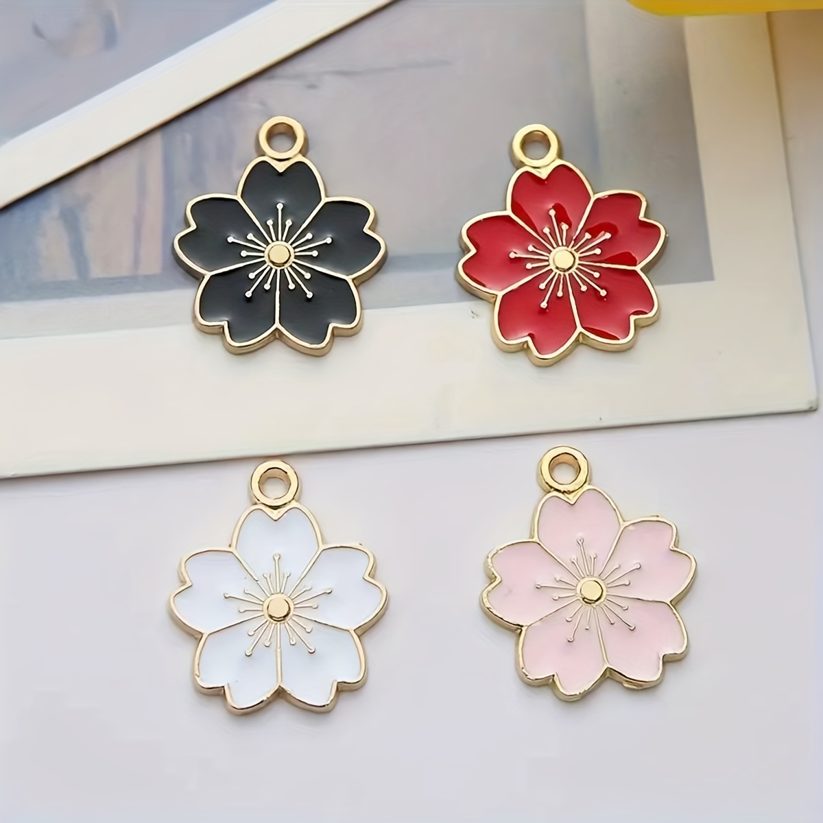 20Pcs Colourful Enamel Drip Flower Charms for Jewelry Making Cherry Blossom  Pendants DIY Necklace Bracelet Earrings Accessories