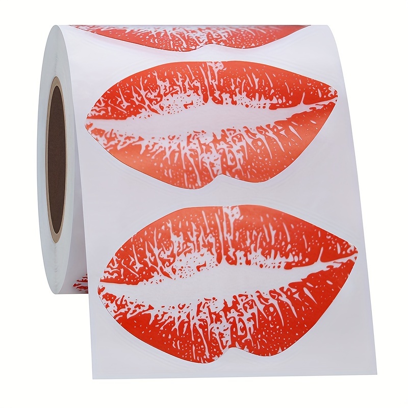 

56x34mm Transparent Red Lips Sticker Label (300 Labels/roll), Shrink-wrapped Packaging With Plastic Film, 40mm Core, Transparent Pet Sticker Material, 2.2x1.35 Inch Label Size, 300 Labels Per Roll