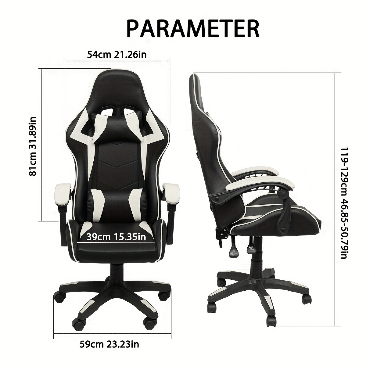 1 pc Gaming Chair Office Chair, Reclining High Back PU Leather Computer Desk Chair with Headrest and Lumbar Support,Ergonomic Racing Chair,Adjustable Swivel Rolling Video Game Chairs for Office,white details 5