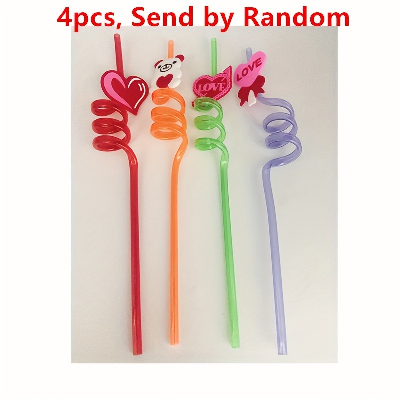 4Pcs Heart Shaped Straws Pretty Drinking Straws Valentine Party Drinking  Straws 