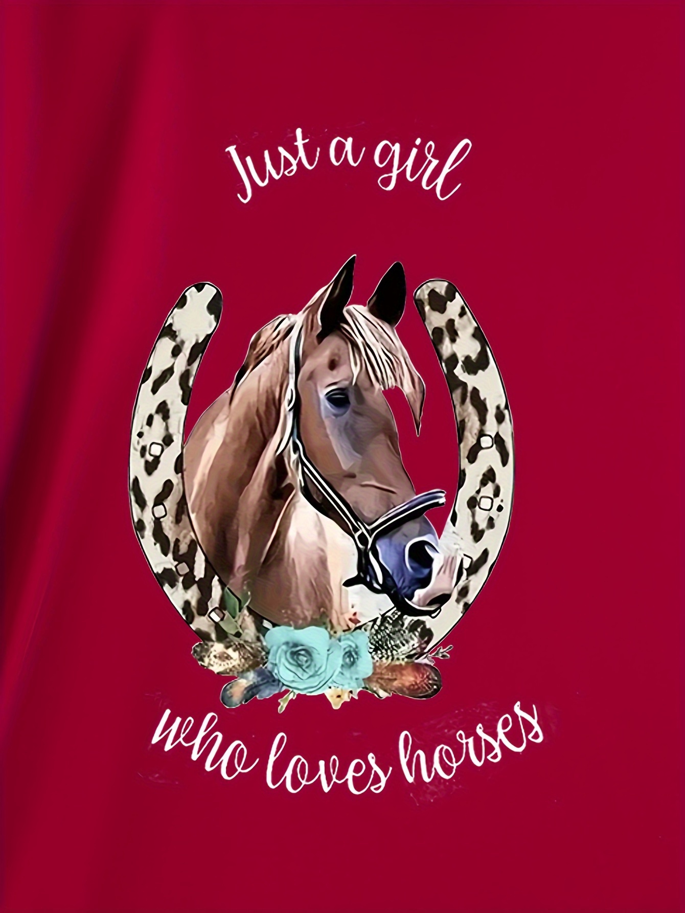 T shirt Col Ras Cou Imprim Juste Fille Aime Chevaux T Temu France