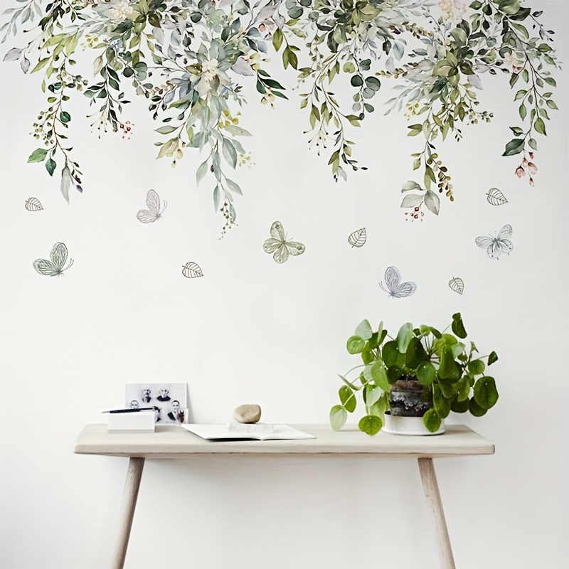

1pc Green Leaves Vine Wall Sticker Wall Decals Butterfly Decoration Waistline Skirting Line Baseboard Decor Bedroom Pine Stickers