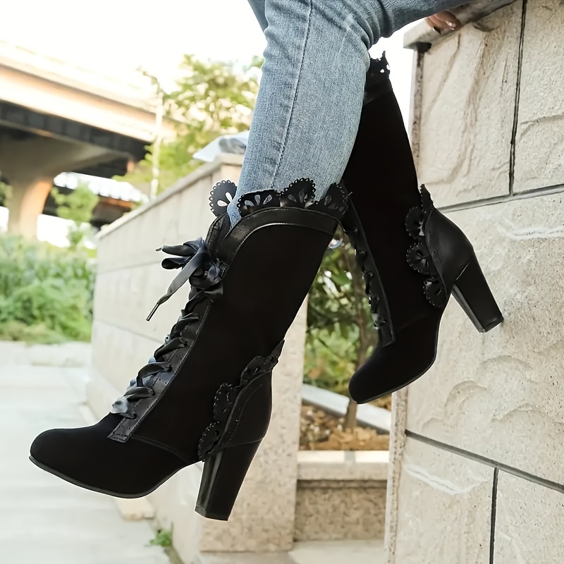 Mid calf black dress on sale boots