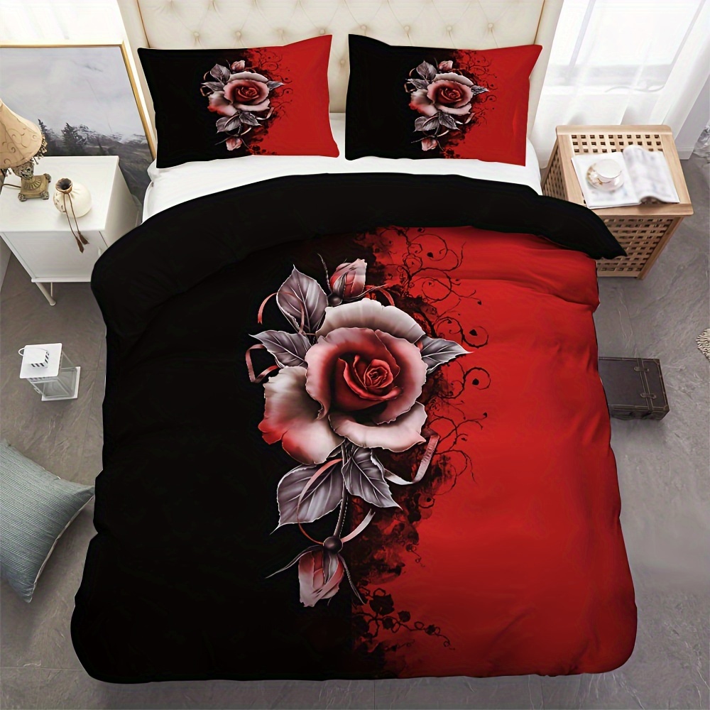 Set Di Biancheria Da Letto Set Copripiumino Con Rose Rosse Queen