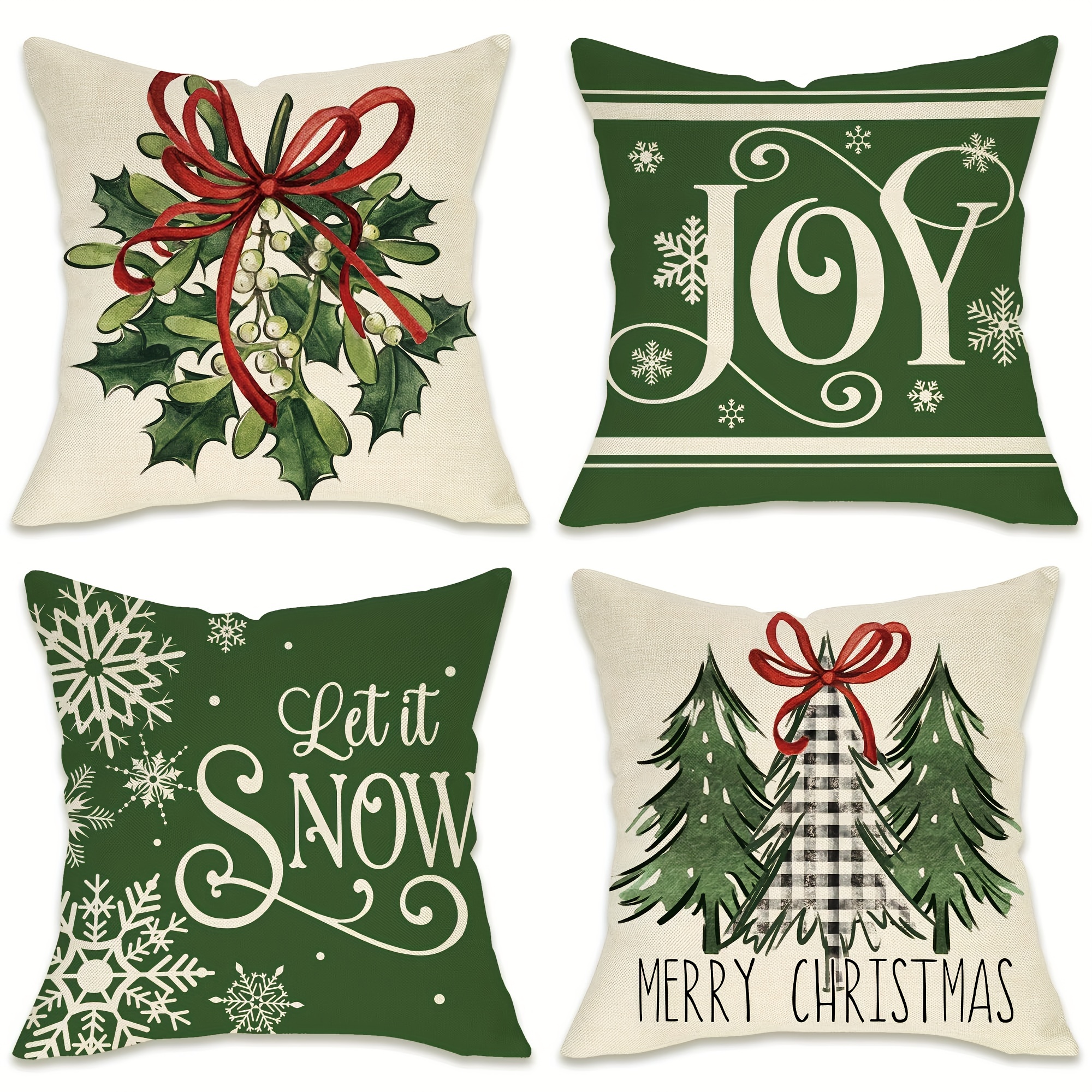 Merry Christmas Tree Decorative Throw Pillow Covers, Xmas Joy Holly Berry  Snowflakes Green Outdoor Pillowcase, Let It Snow Winter Holiday Farmhouse  Cushion Case Home Decor - Temu Australia