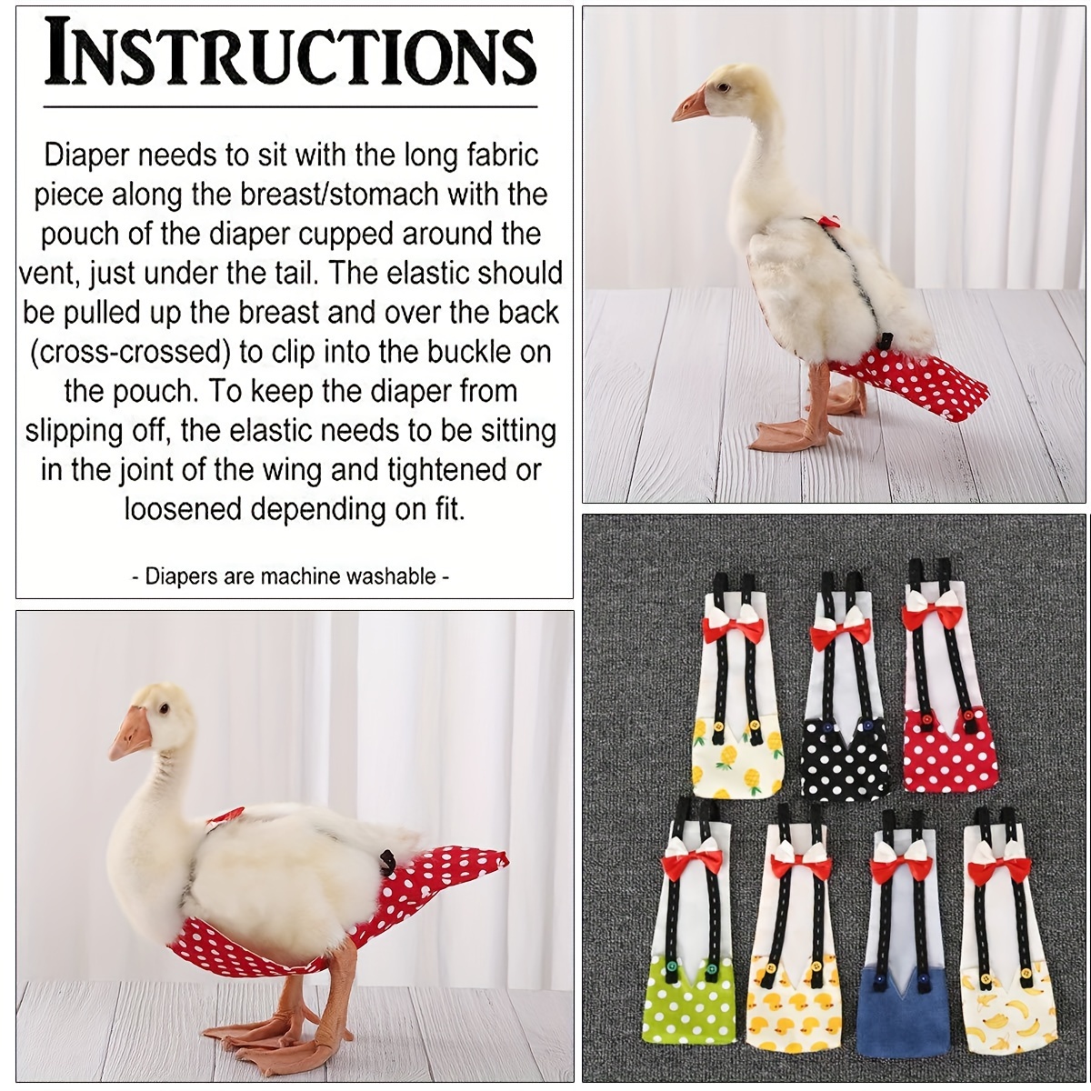 Couche Lavable Pour Poules Et Canards - Taille S - Nœud Papillon Décoratif - Réglable Et Réutilisable