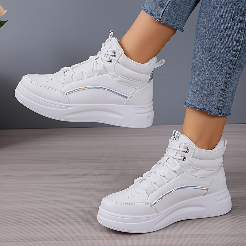 2022 Primavera Tenis Mujer Con Cordones Zapatos Blancos De Lujo De Cuero De  La PU Plataforma De Color Sólido Otoño Casual Elegante Zapatillas De  Deporte