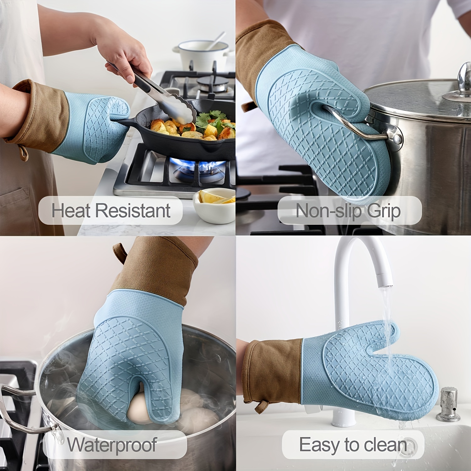 Heat-Resistant Oven Mitts - Set of 2 Silicone Kitchen Oven Mitt