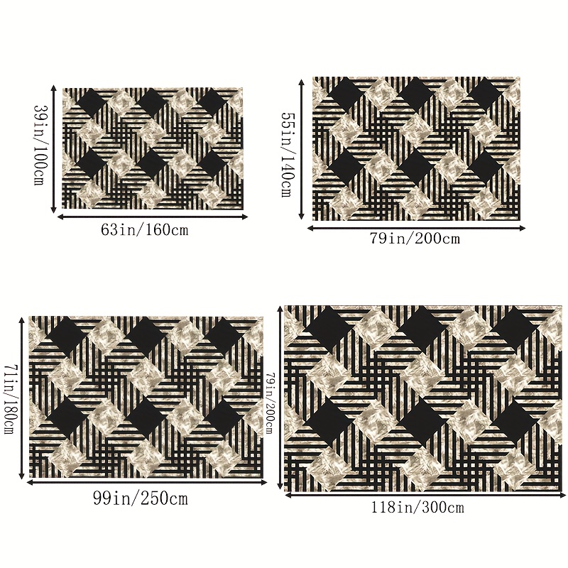 Modern Living Room Area Carpet Line Grid Shading Circular Pattern Hand Washable