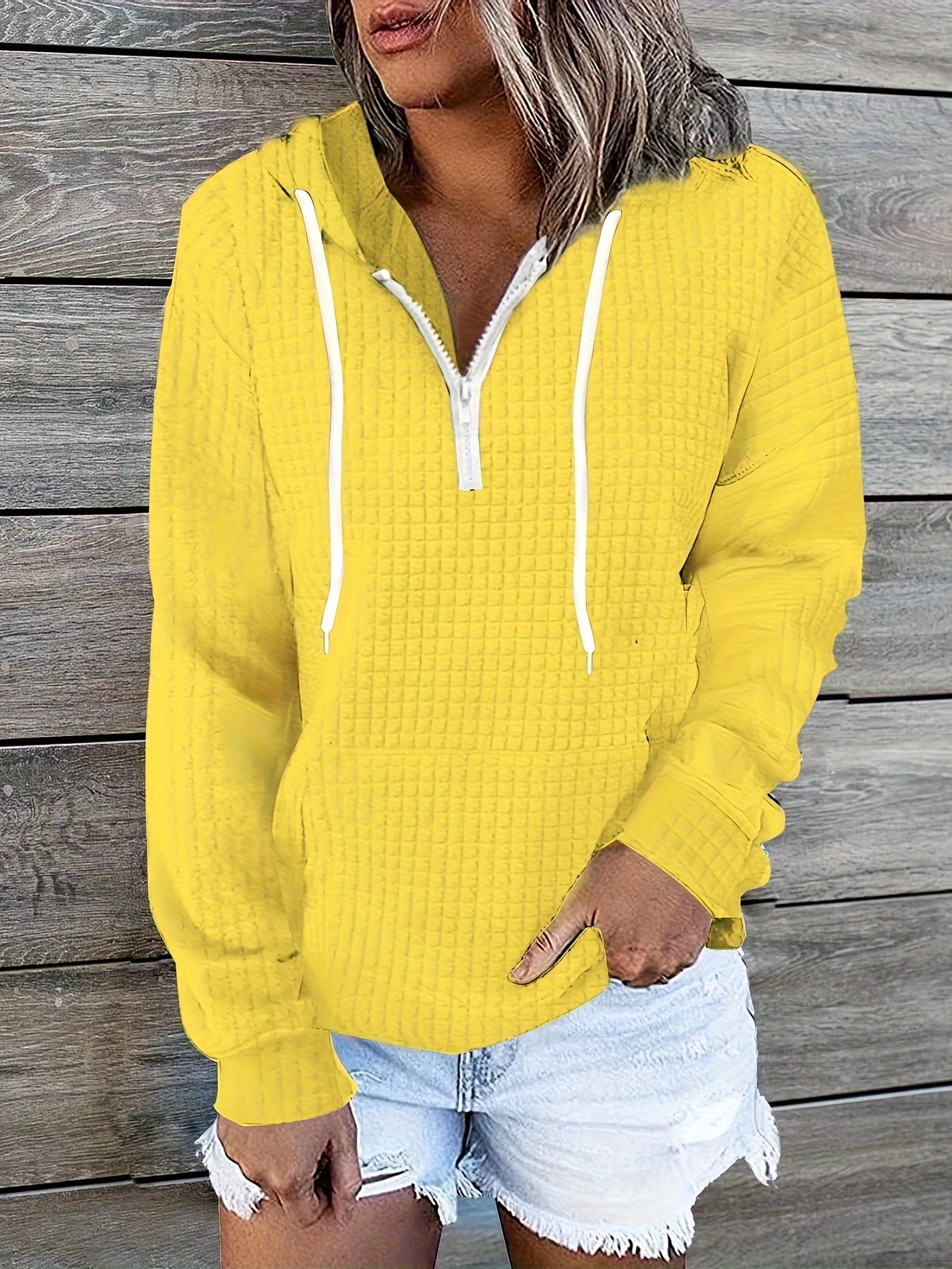 Women's Long Sleeve Yellow Hoodie Girl Unique Drawstring Comfy Sweatshirt  Hooded Pocket Hoodie Pullover Top