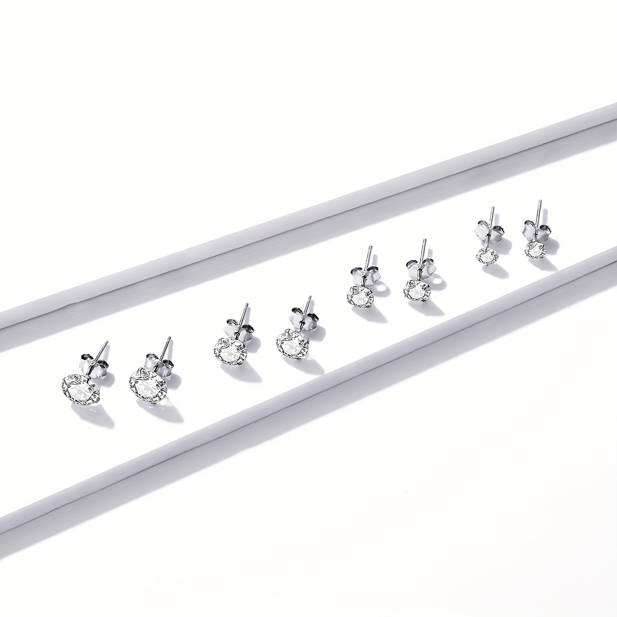 Stud Earrings 925 Platinum Plated Round Cubic Zirconia