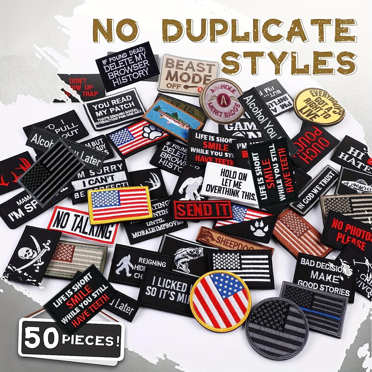  Bundle 24 Pieces Random Funny Tactical Military Patch American  Flag Patches Badges, Full Embroidery Patches Set for  Caps,Bags,Backpacks,Vest Tactical Gears (24PCS Loop and Hook Patches) :  Arts, Crafts & Sewing