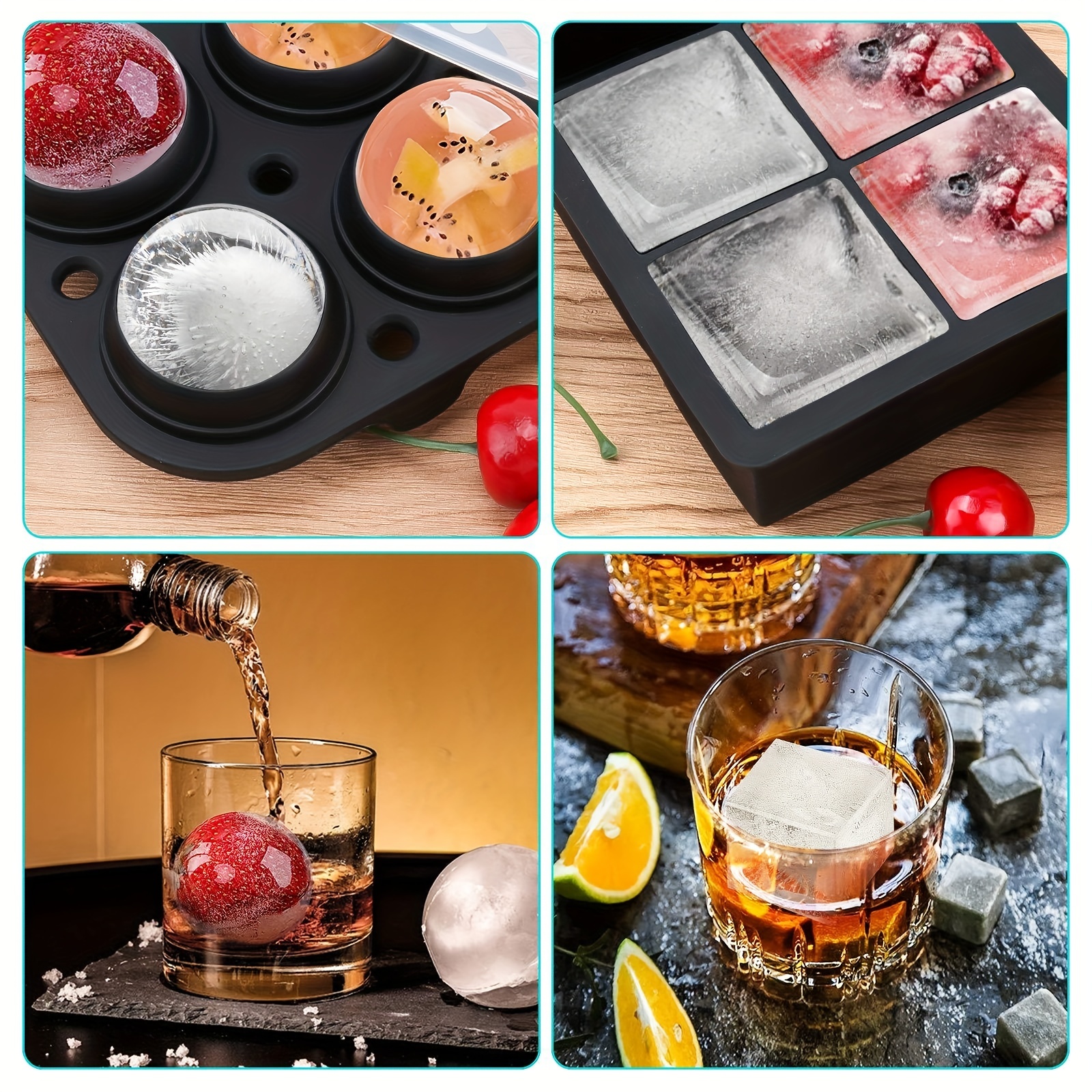 Multi-grid Ice Cube Ice Ball Mold, Silicone Ice Cube Ice Ball Mold, Large  Square Ice Cube Mold For Cocktail And Bourbon Whiskey, Round Ice Mold,  Kitchen Bar Accessories - Temu United Arab