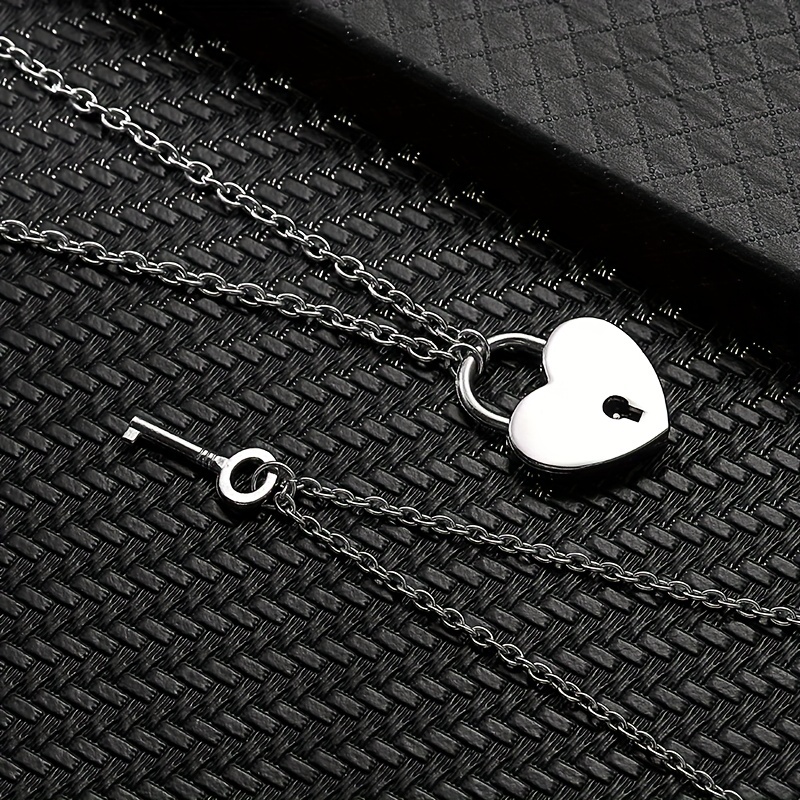 Fashion Trendy Love Key Lock Stainless Steel Pendant Necklace Can