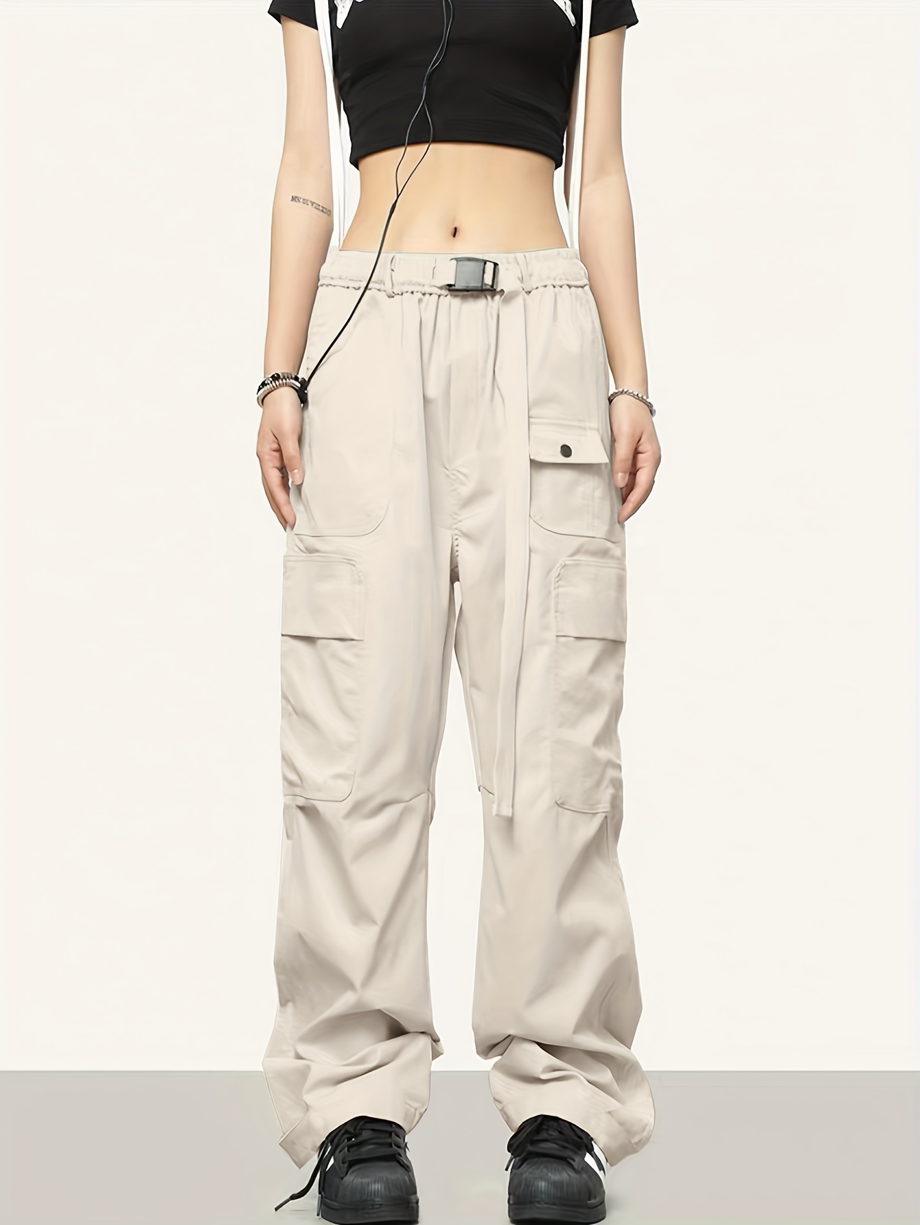 Solid Loose Cargo Pants Casual Flap Pocket Long Length Pants - Temu
