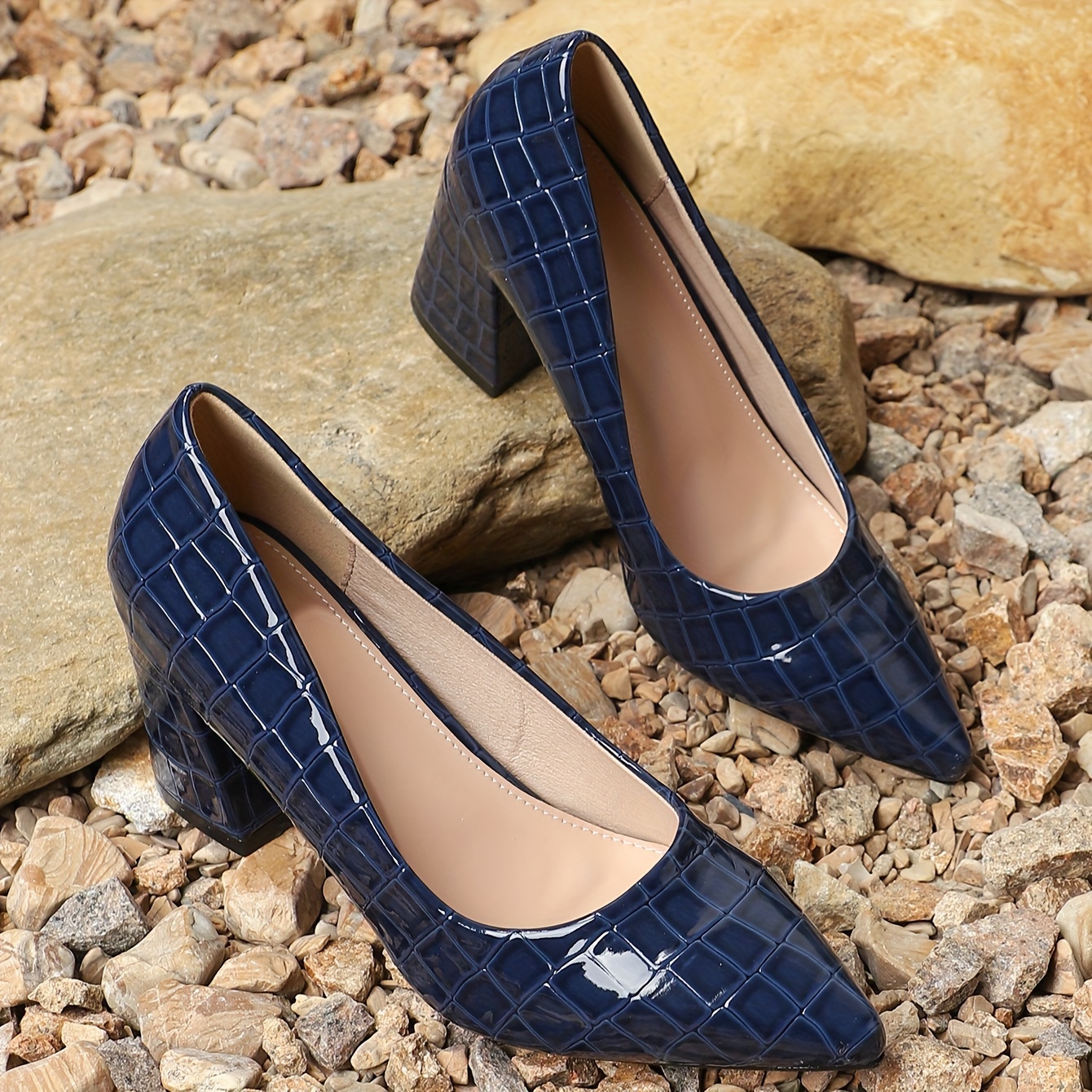 Navy patterned cheap heels