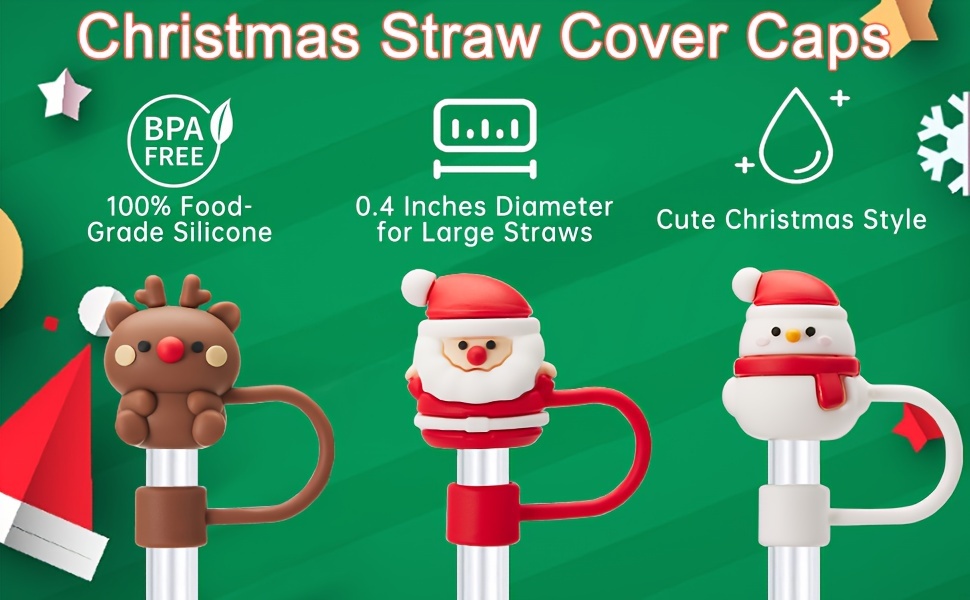 8 PCS Christmas Straw Cover Caps, Christmas Theme Straw Cover Cap for  Stanley 30&40 Oz Tumbler, Reusable Silicone Straw Toppers Cute Straw Caps  for