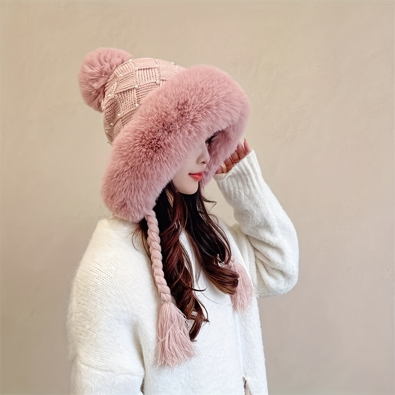 Fox Fur Pompom Beanie Mother Baby Winter Hats For Women Warm Knitted  Beanies Cap Real Fur Pompon Hat Bonnet