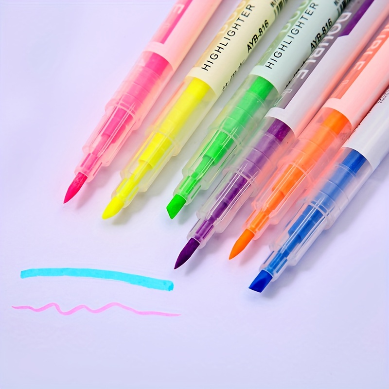 6 Pastel Color Square Rod Highlighter And 6 Ballpoint Pen No - Temu