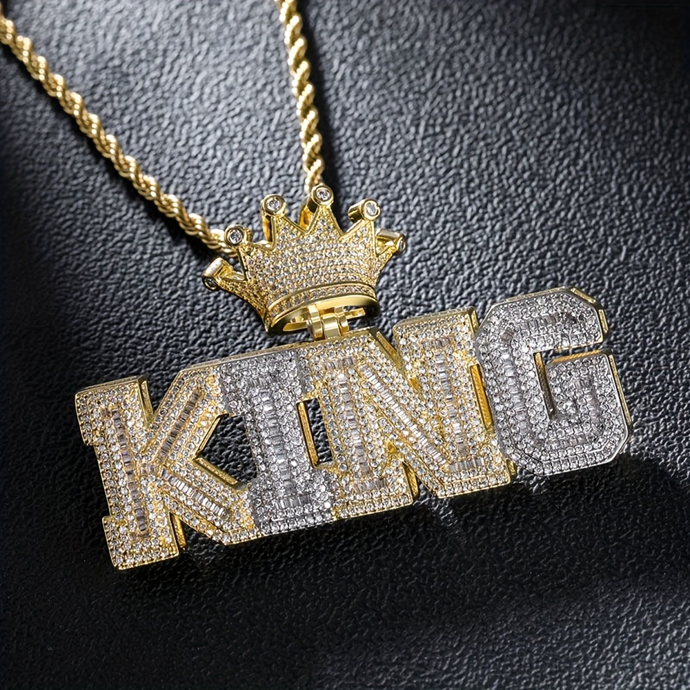 Gold Plated On Stainless Steel Cubic Zirconia King with Crown Pendant