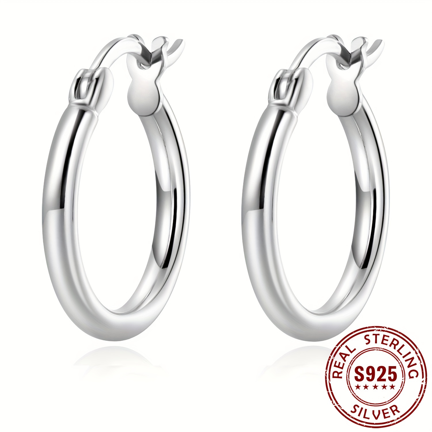 925 Sterling Silver Glossy Elegant Hoop Earrings Bohemian Classic