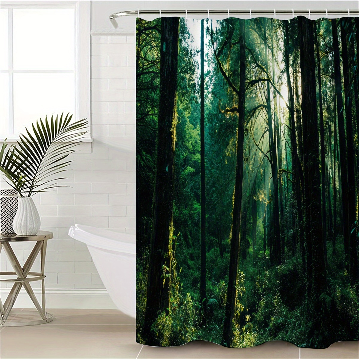 1pc Fantasy Green Tree Shower Curtain Forest Fairy Tales Lanterns