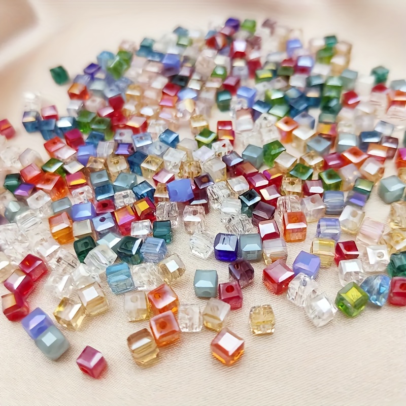 

200pcs 4mm*4mm Mixed Colorful Transparent Glossy Crystal Beads Square Glass Loose Beads For Jewelry Making Accessories Earrings Necklace Bracelet Making