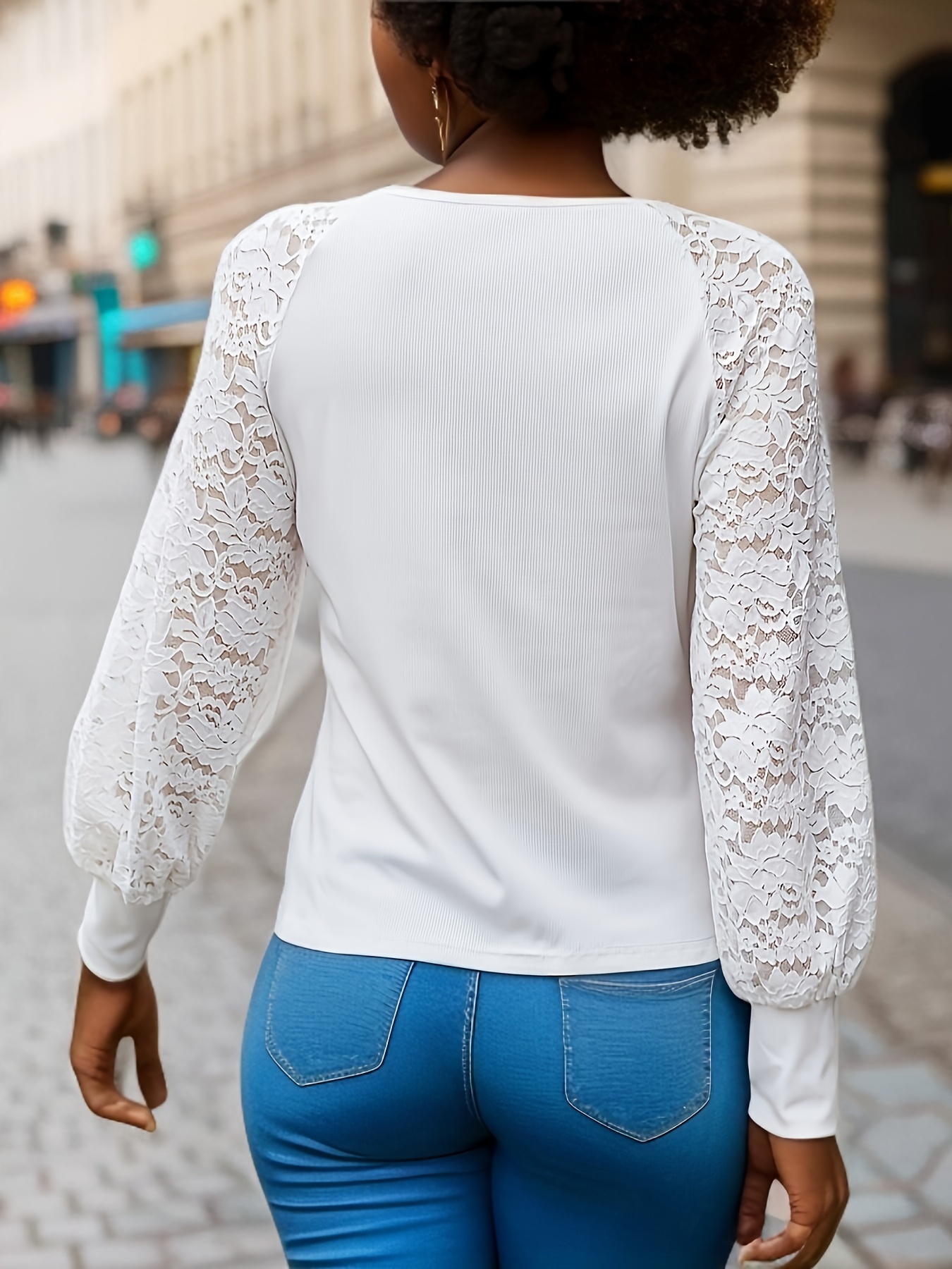 Blusa feminina Elegante e com com manga longa poliéster renda elastano blusa  primavera