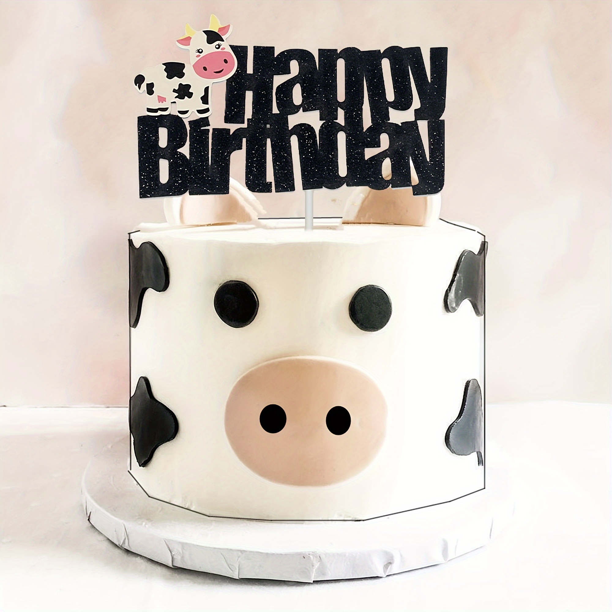 Cow Two Birthday Cake Topper Happy Birthday Cake Decorations for Cow Farm  Zoo Animal Themed Second Year Old 2nd Birthday Party Supplies Double Sided