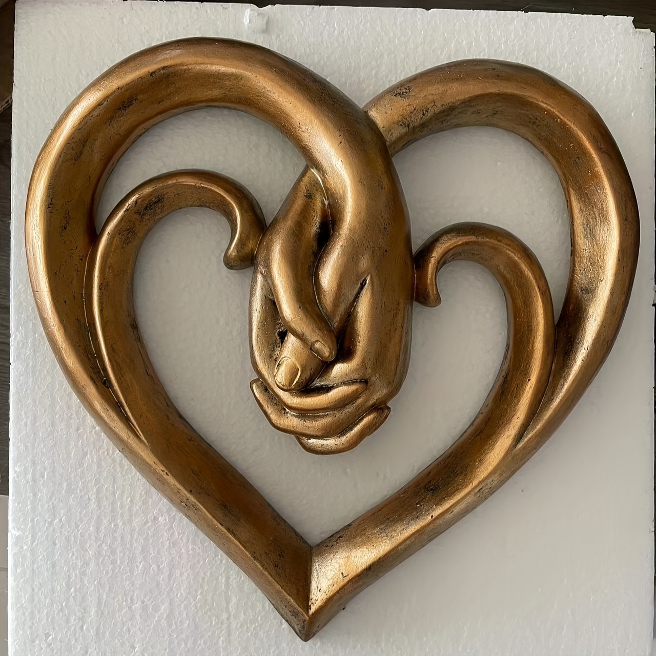  Top Brass Heart Holding Hands Wall Decor Decorative Art  Sculpture - Faux Wood Finish - Forever Love : Home & Kitchen