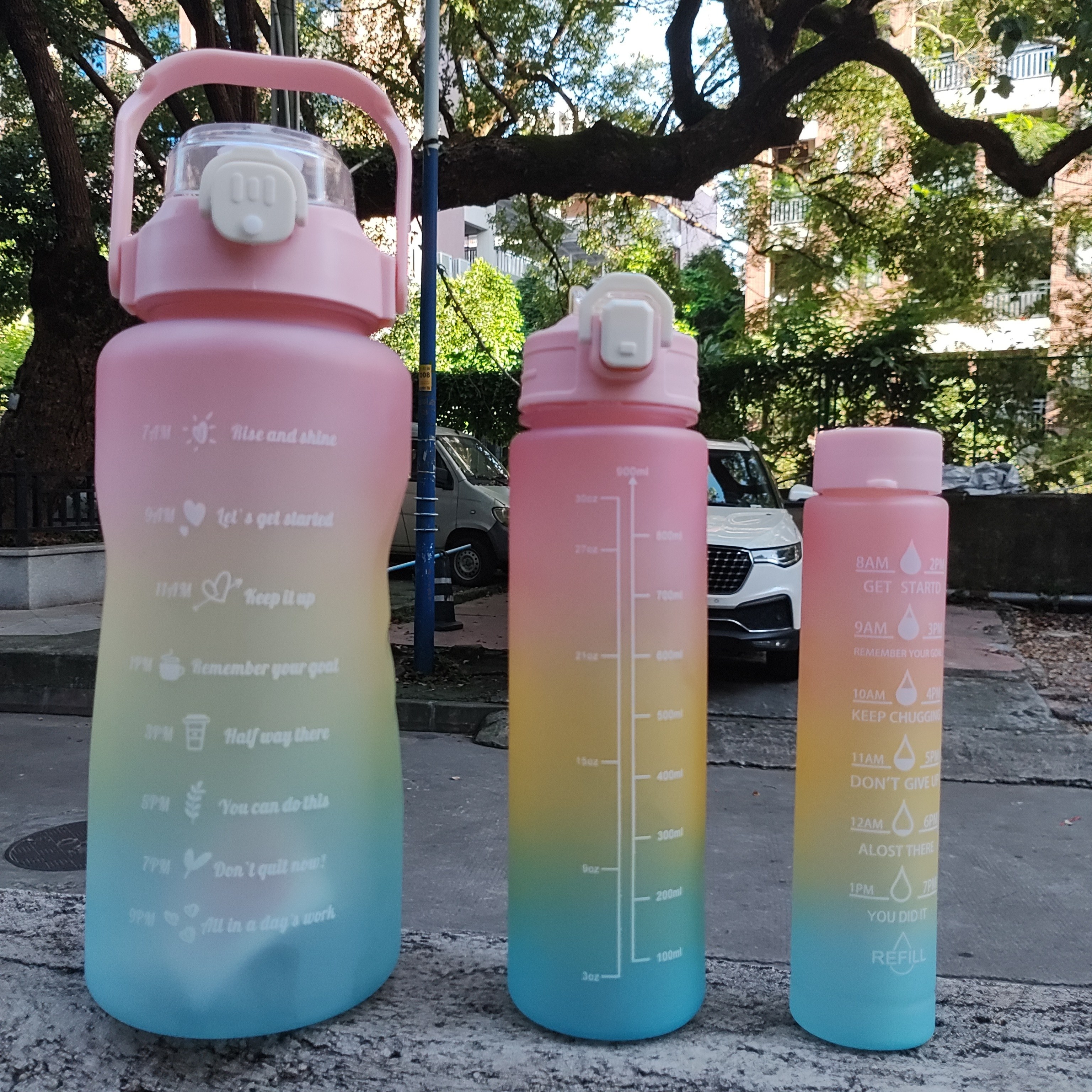 100ml Water Bottle Time Scale Outdoor Fitness Sports Bike Water Cup with  Straw