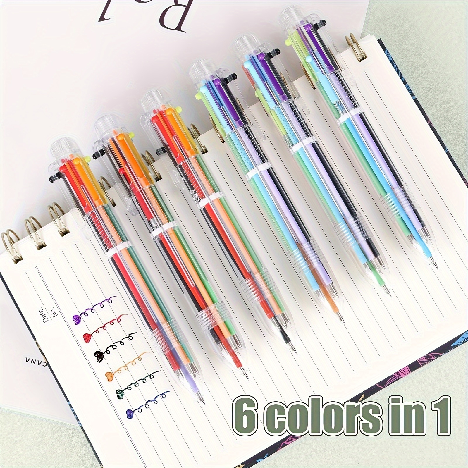 Multicolor Ballpoint Pen, 6-in-1 Transparent Barrel Ballpoint Pen