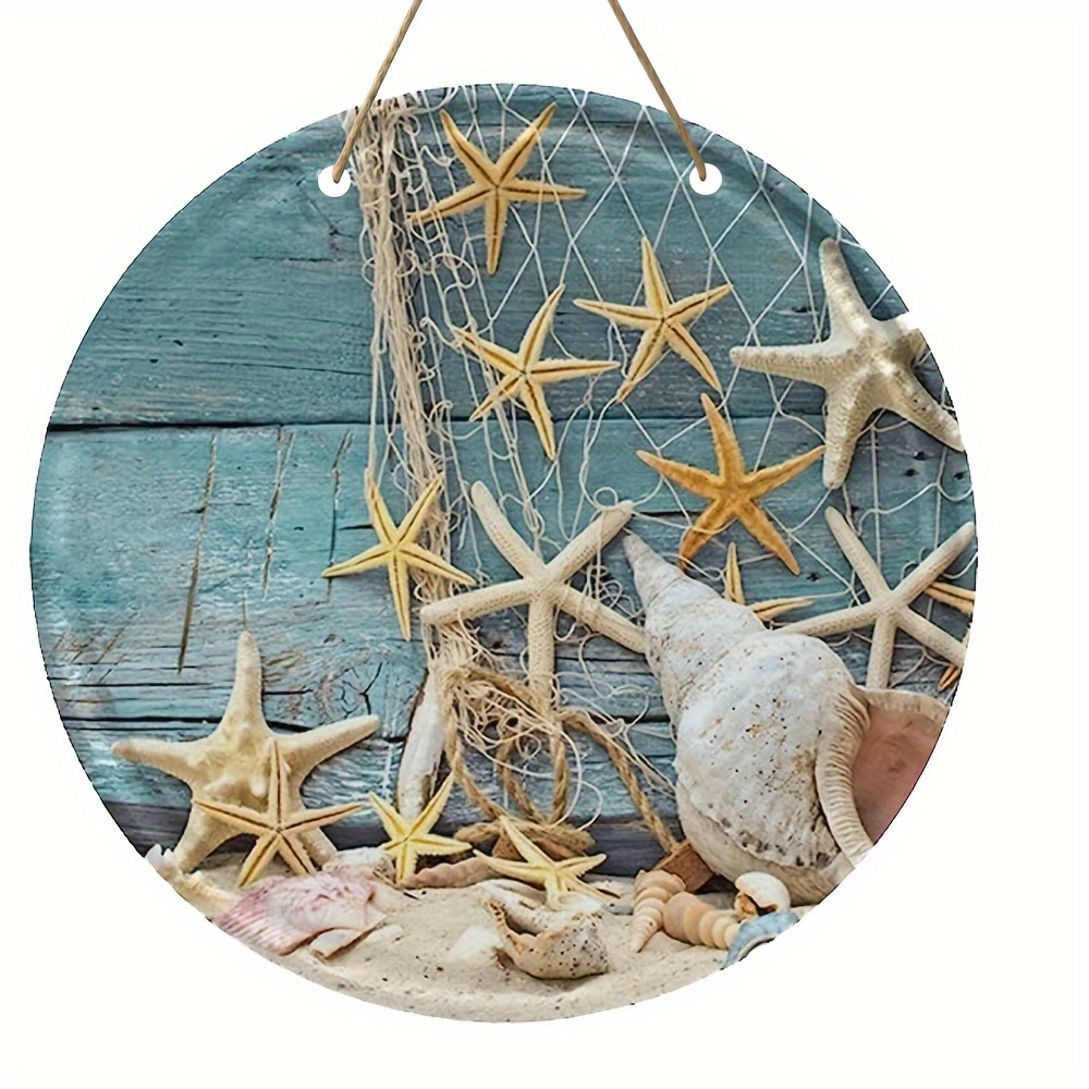 Round Wooden Vintage Logo Starfish Decoration Sea Wall Art - Temu