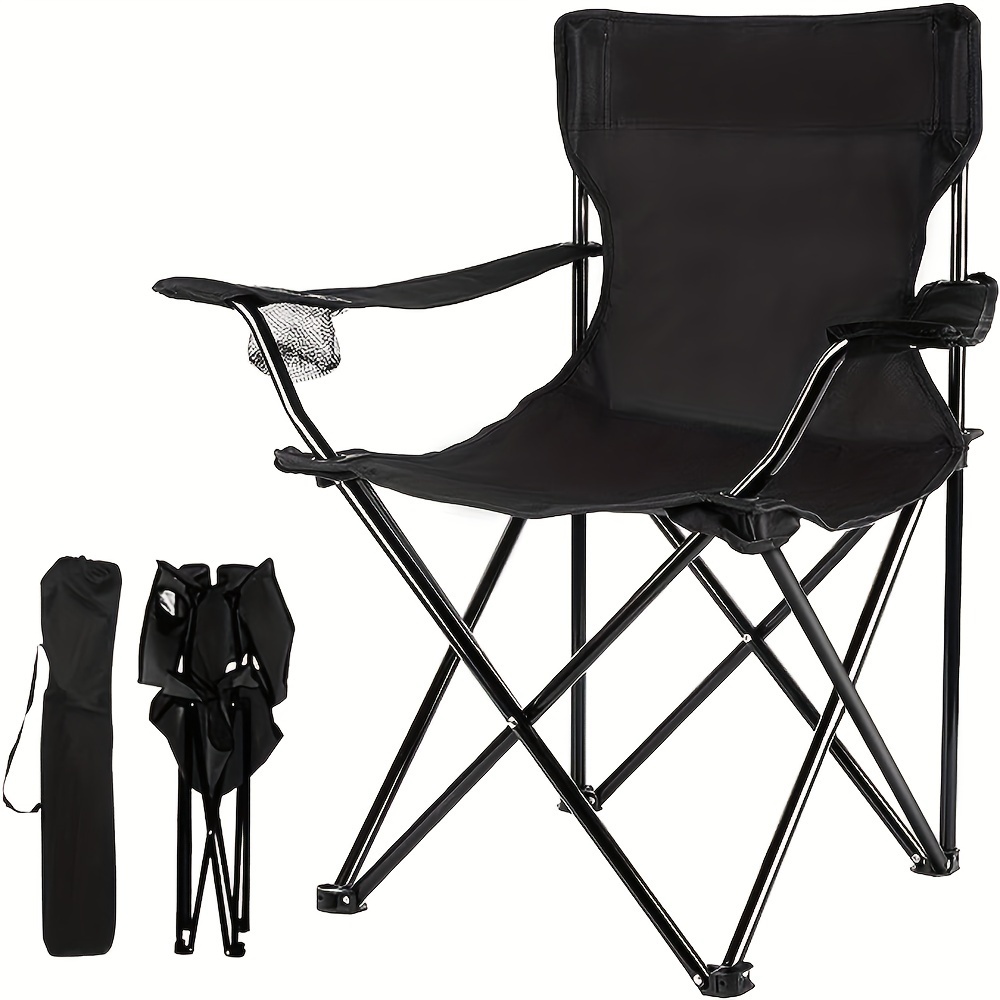 Folding Fishing Chairs for Adults Camp Chair with Headrest Cup Holder  Portable Chairs for Sports Beach Lawn (Color : Black)