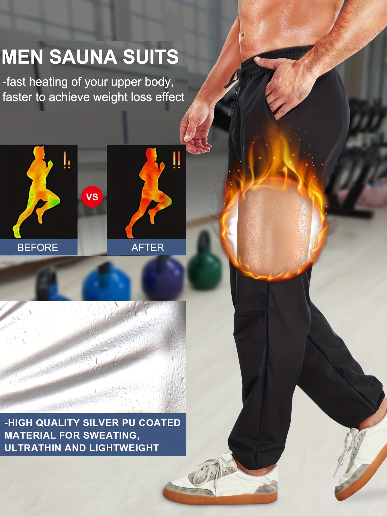 Cheap Men Workout Leggings Sauna Sweat Pants Fitness Compression Tights Gym  Slimming Pants Heat Trapping Sauna Suit Weight Loss Body Shaper Sport  Trousers