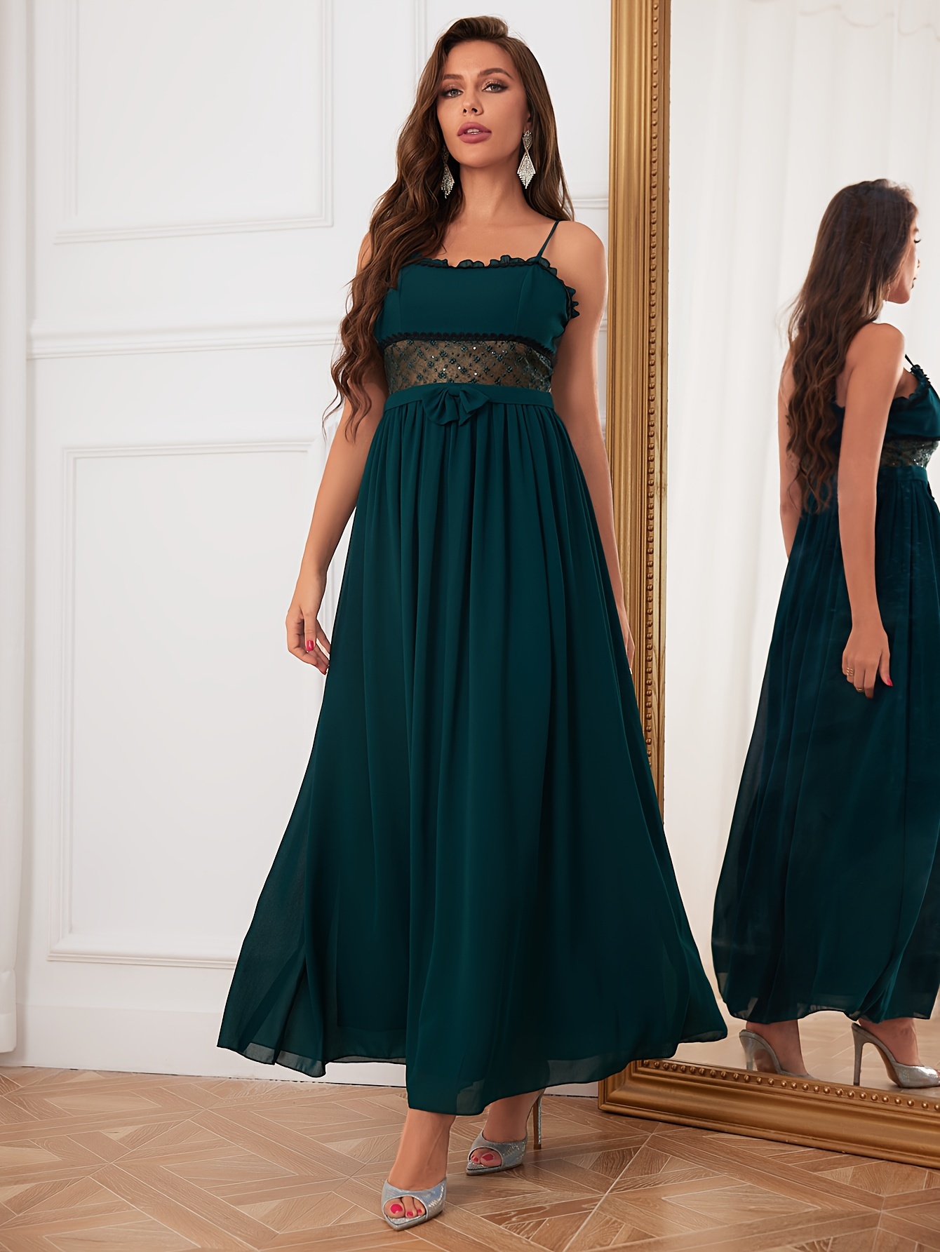Bow Decor Tiered Cami Dress Elegant Spaghetti Strap Dress - Temu
