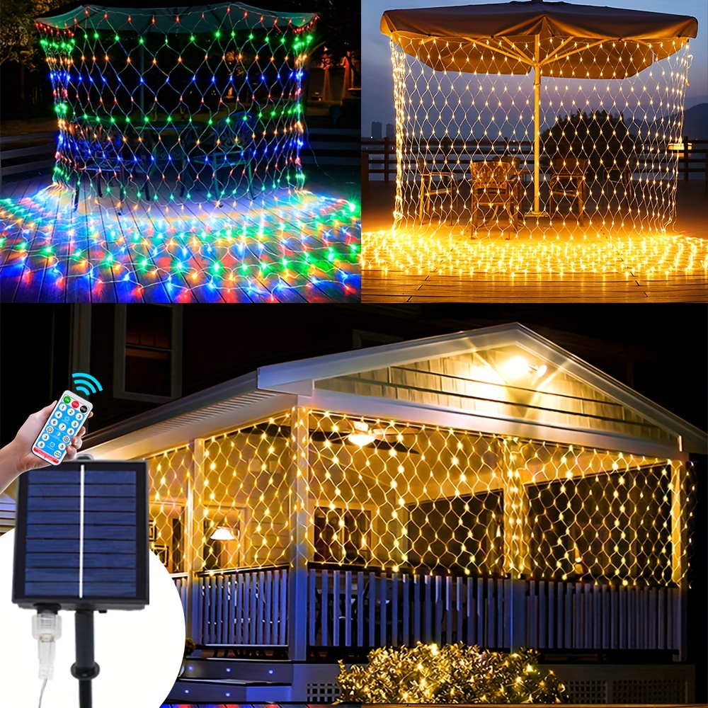 1 Pack Solar Net Mesh String Lights, Waterproof, 192 Light Bubbles, 8  Lighting Modes, For Indoor Outdoor, Curtain, Christmas Tree, Bush, Party,  Weddin