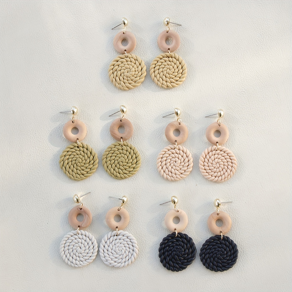 Round Shape Wheat Pattern Dangle Earrings Polymer Clay - Temu