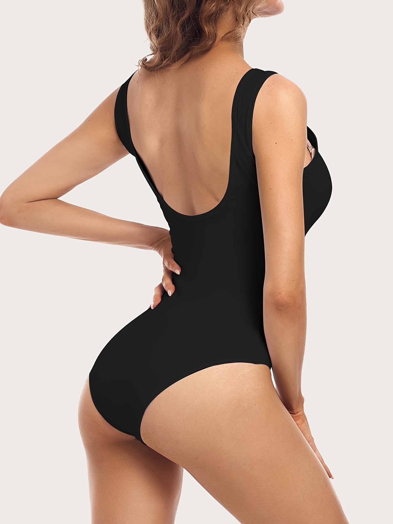 Black U Neck Backless Sleeveless Bodysuit