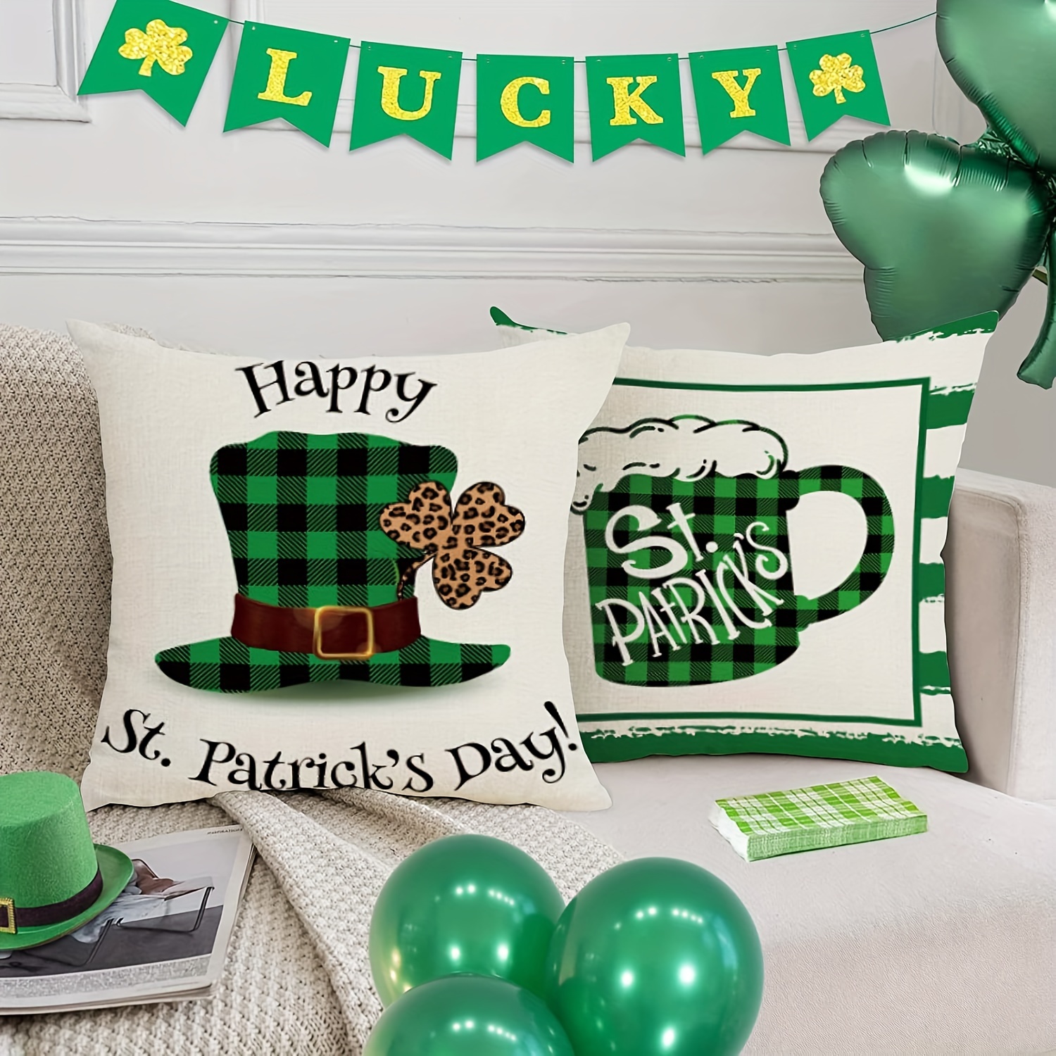 St Patricks Day Decorations Pillow Covers Green Buffalo Temu