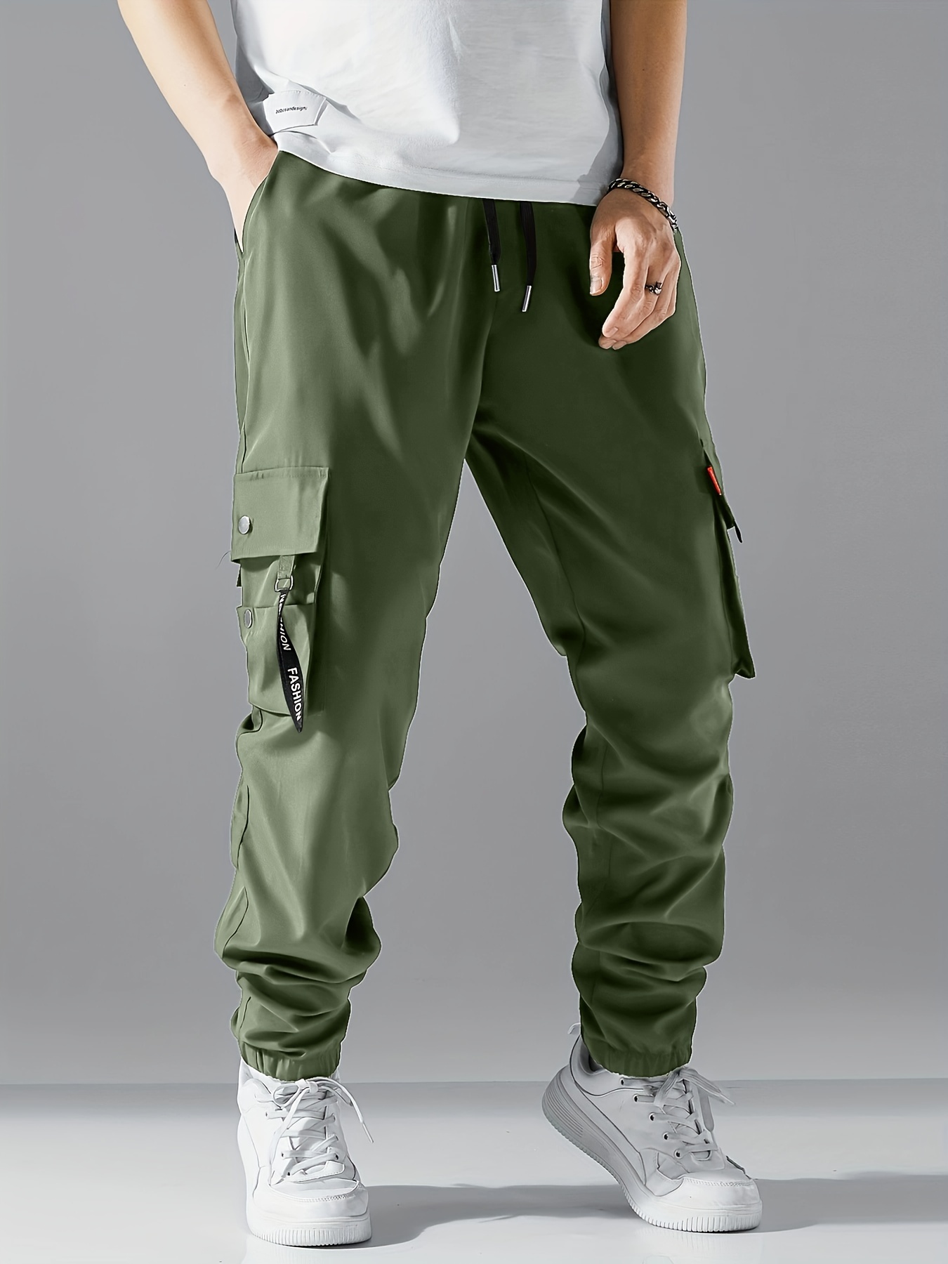 Pantalones Cargo De Talla * Para Hombre, Pantalones Cargo Verde Militar  Cómodos, Ropa Suelta De Gran Tamaño