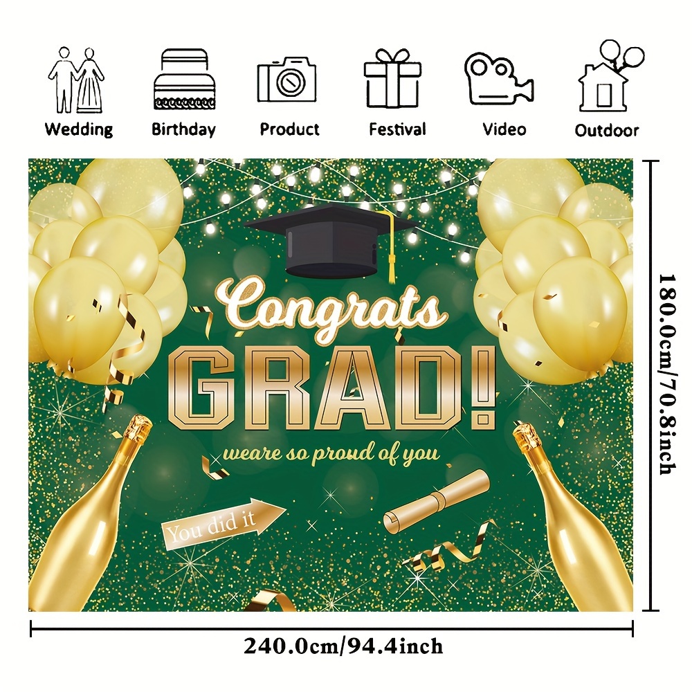 Green and Gold Graduation Decorations 2024 Congrats Grad Banner Backdrop  Graduation Decorations Class of 2024 Graduation Photo Booth Props College