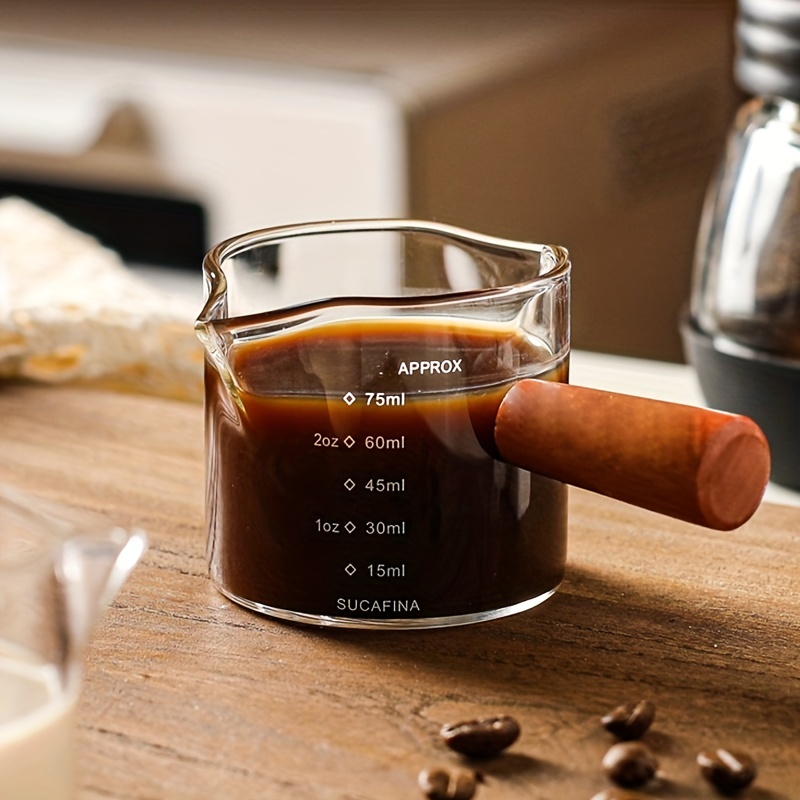 Coffee Shot Glass, Double Spouts Espresso Shot Glass With Wood Handle,  Measuring Cup, Milk Cup, Double Spouts Milk Cup, Clear Glass, Coffee  Replacement Carafe For Barista Coffee Carafe Milk Espresso Making, Kitchen
