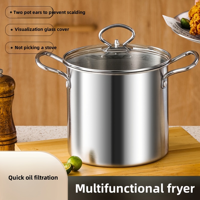 2pcs Deeper Fryer Pots Set, Tempura Fryer Pan With Lid, Stainless Steel  Deep Fryer With Filter